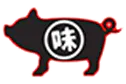Black pig logo with red outline and Japanese flavor kanji symbol